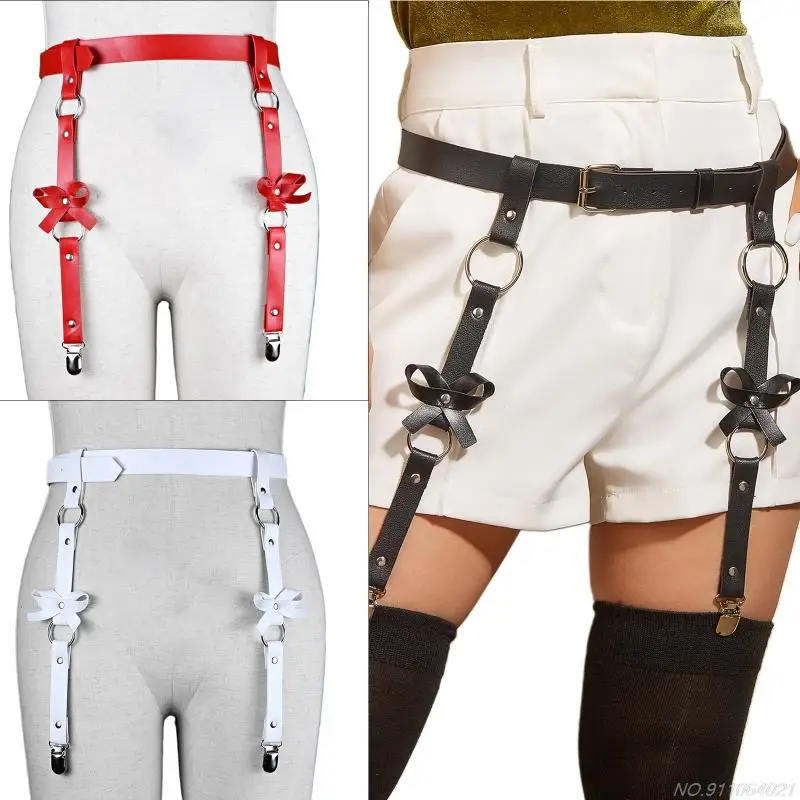 1 Pièce Gothique Anneau De Jambe, Harnais De Cuisse, Pour Femme, Sexy, Dentelle Punk En Cuir, Jarretière, Anneau De Cuisse, Bretelles, Bretelles Réglables Avec Anneau En Métal, Rouge