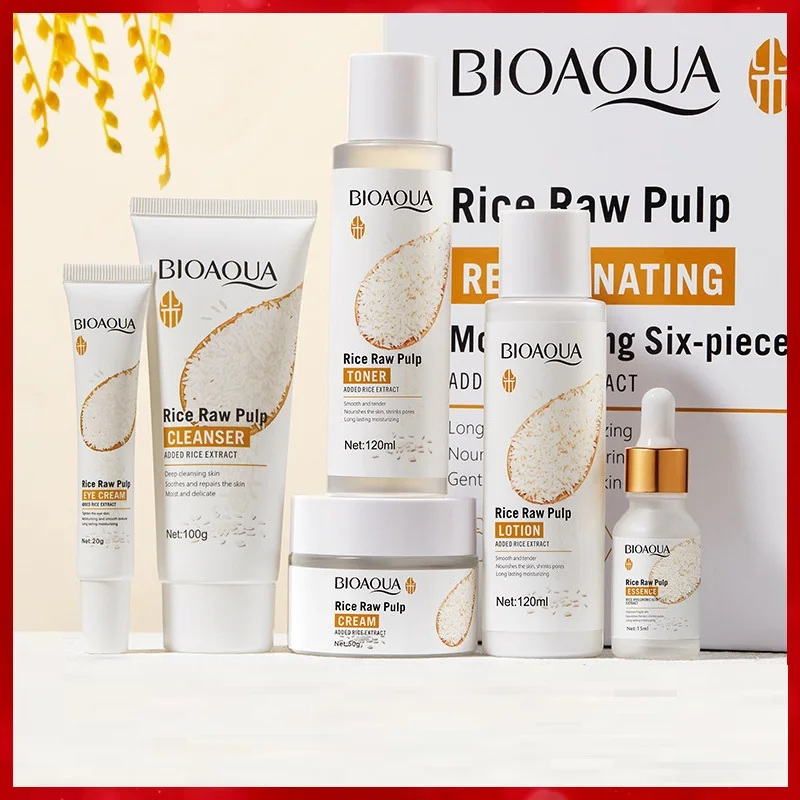 

Rice Skincare Product Set BIOAOUA Rice Puree Series Six Piece Set Box Facial Products Kit