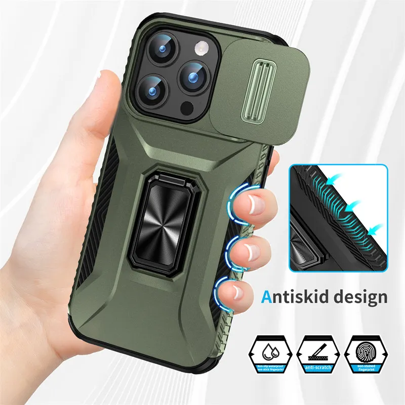 Bananq Slide Push Window Camera Back Case For iPhone 15 14 Plus 13 12 Mini 11 Pro Max Shockproof Magnetic Ring Stand_voghion.com