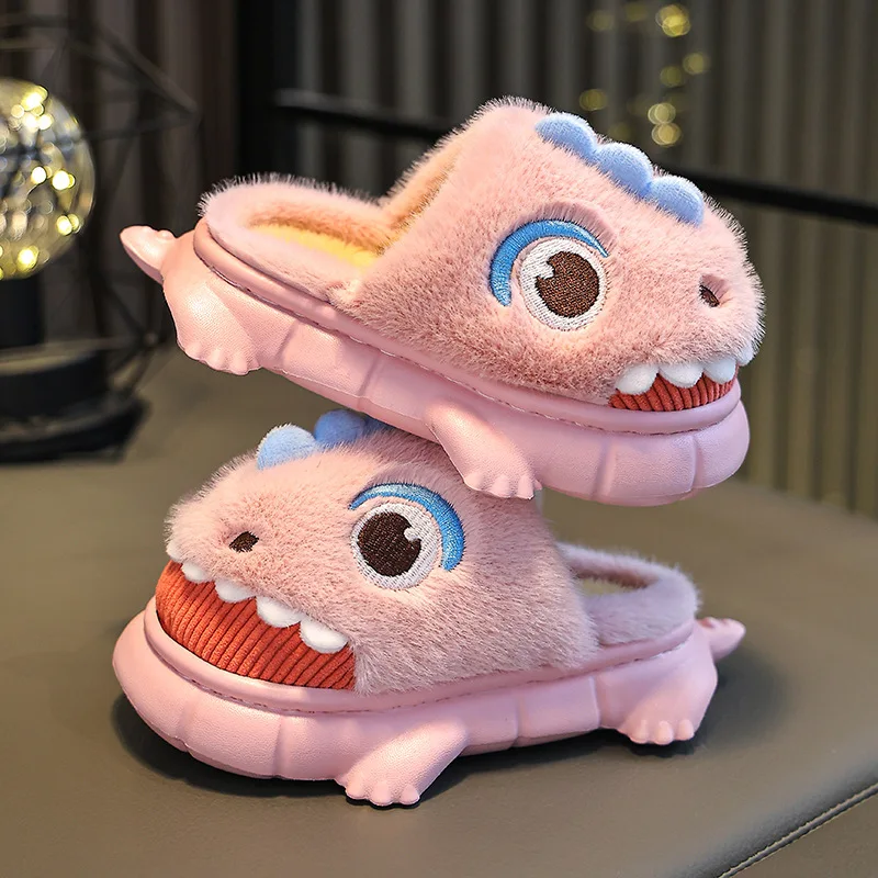 Children's Cotton Slippers Boys Girls Non-slip Cute Cartoon Home Shoes Cover Heel Indoor Baby Slippers Furry Warm Kids Shoes 4