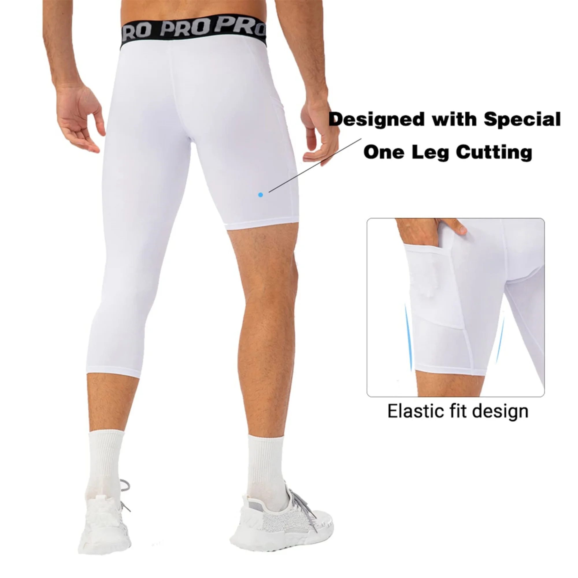 3/4 One Leg compression tights for Basketball Leg Sleeve Capri Athletic Base Layer Underwear for Gym Running