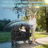 Poussette-chariot pliable 2-en-1 pour bébés, double siège, chariot de plage tout-terrain pour enfants, poussette jumelle avec auvent et plateau à collation pour les voyages en extérieur 3