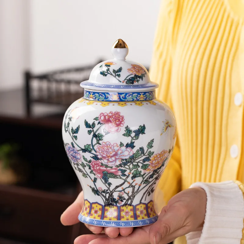 Gold-plated Ceramic Tea Jar Vintage Blue and White Porcelain Sealed Storage Jar Moisture-proof Candy Food Pot Storage Container tea tin box tea canister fragrance powder jar