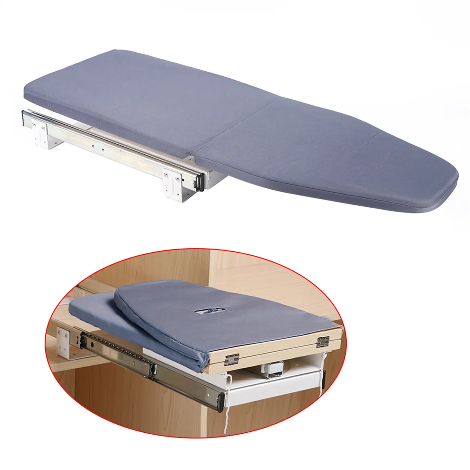 

Gray Folding Ironing Board 180° Rotation Retractable Closet Folding Pull & Push For Cabinet Easy To Install