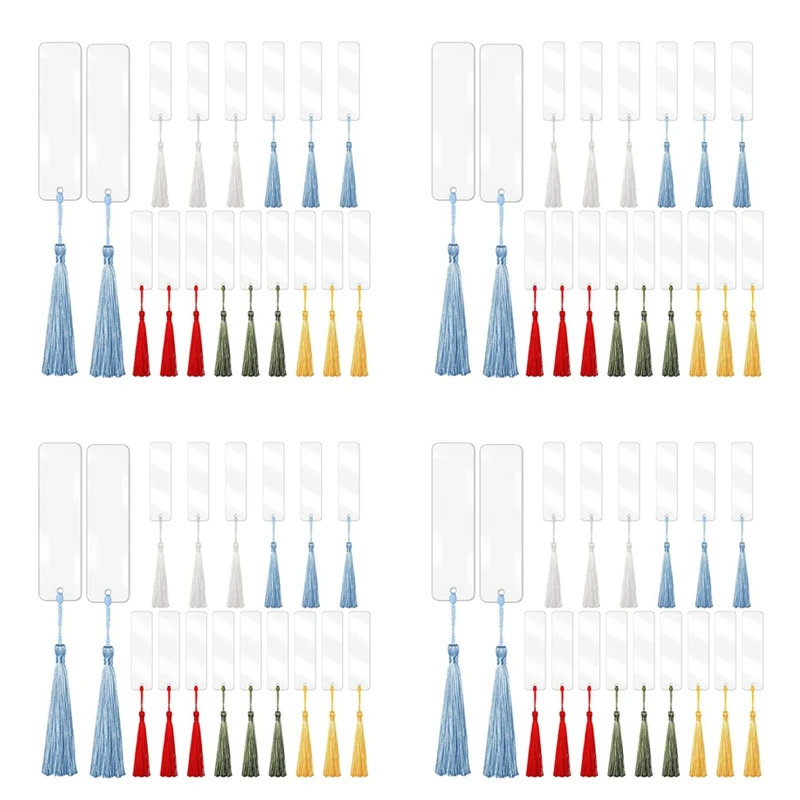 

120X Blank Acrylic Bookmark Acrylic DIY Bookmark Unfinished Acrylic Book Markers Ornaments And 120 Colorful Tassels