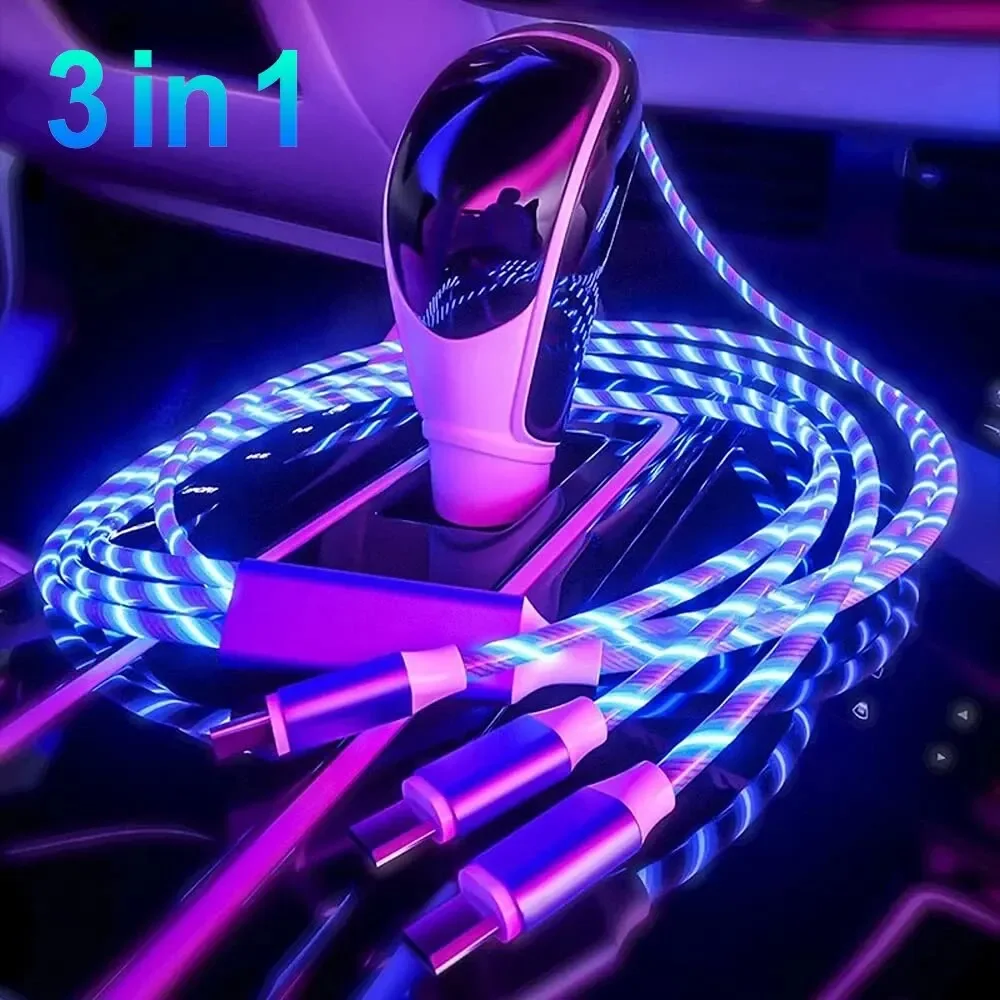 cable Micro USB tipo C con luz led 3 en 1 de carga rápida para iPhone Samsung Xiaomi Redmi Huawei accesorios de teléfono » cable Micro USB tipo C con luz led