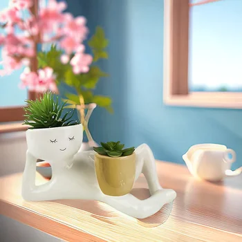 Vasi per fioriera per ragazzo pigro per piante da interno Fioriere con testa di fiore in resina carina che giacciono figura regalo per la decorazione del giardino di casa