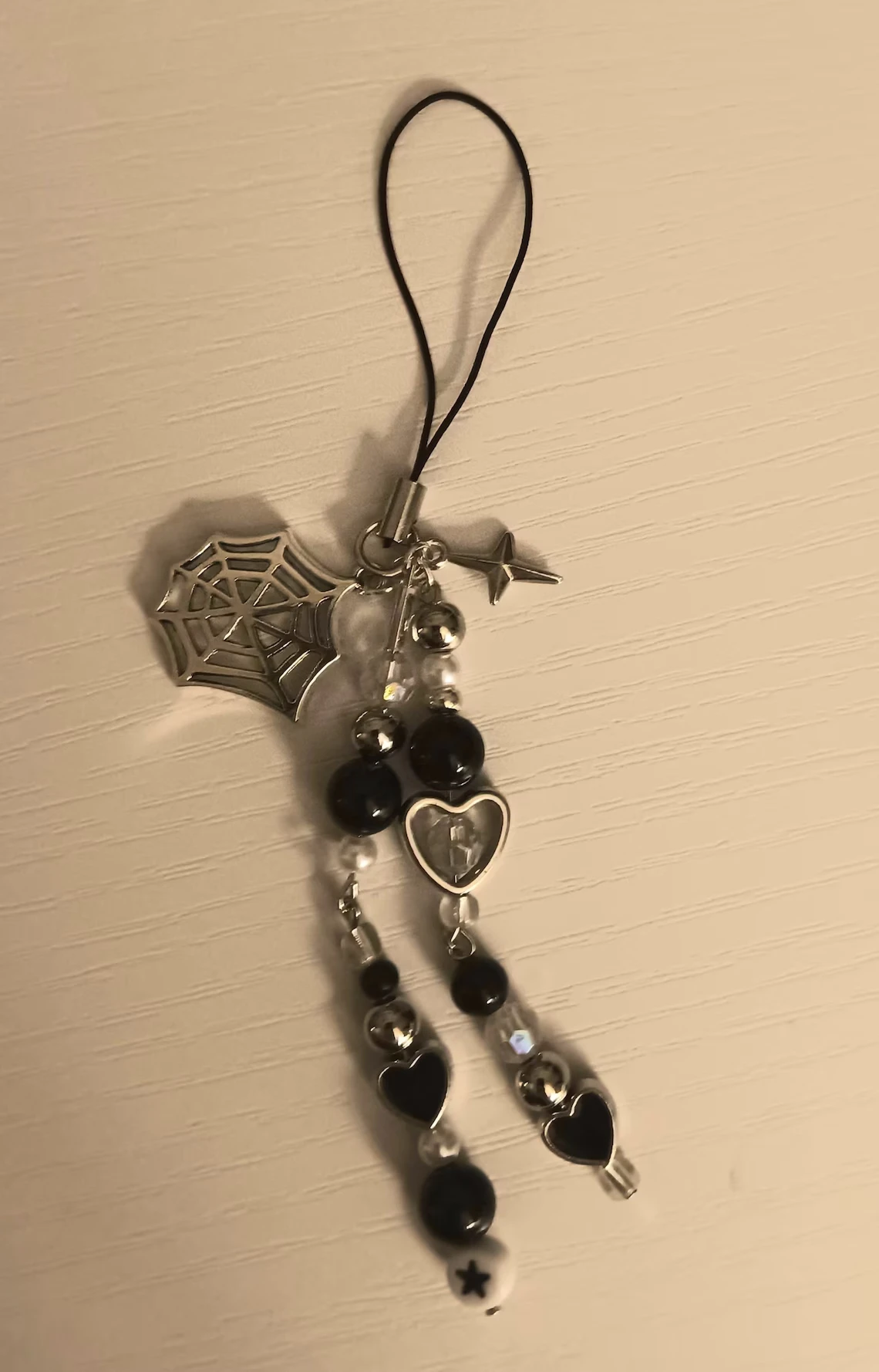 

Handmade Goth/emo Y2K spiderweb beaded phone charm pendant