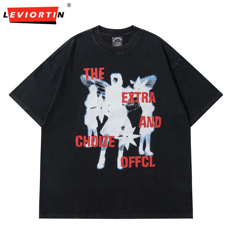 

Men Vintage Tshirt Streetwear Hip Hop Letter Graphic Print Punk T Shirts Harajuku Gothic Loose Washed Tee Fashion Oversized Top