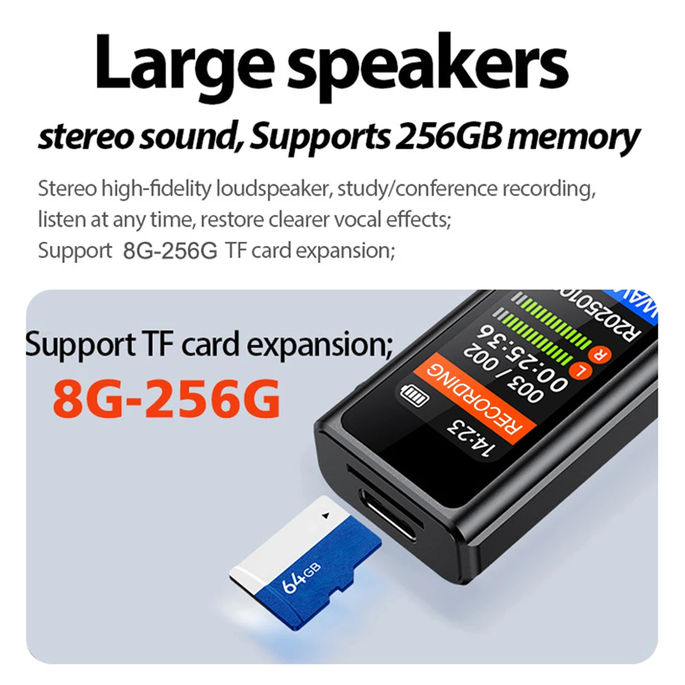 Portable Digital Voice Recorder 1536KBPS Professional Sound Dictaphone Voice Activated Audio Recording USB Flash Disk MP3 Player