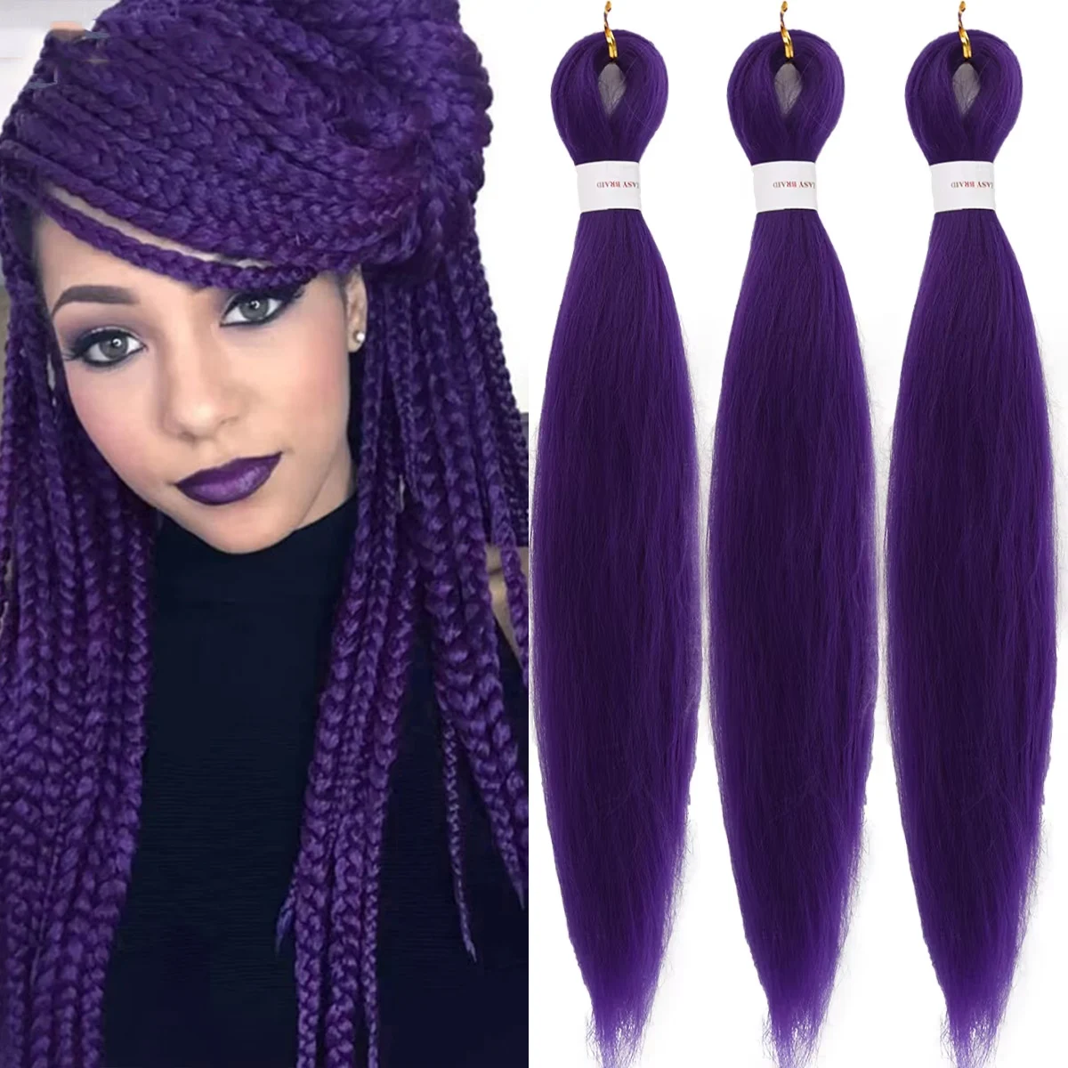 Purple synthetic braided hair extension wig African crochet hair female heat-resistant braided giant braided wig