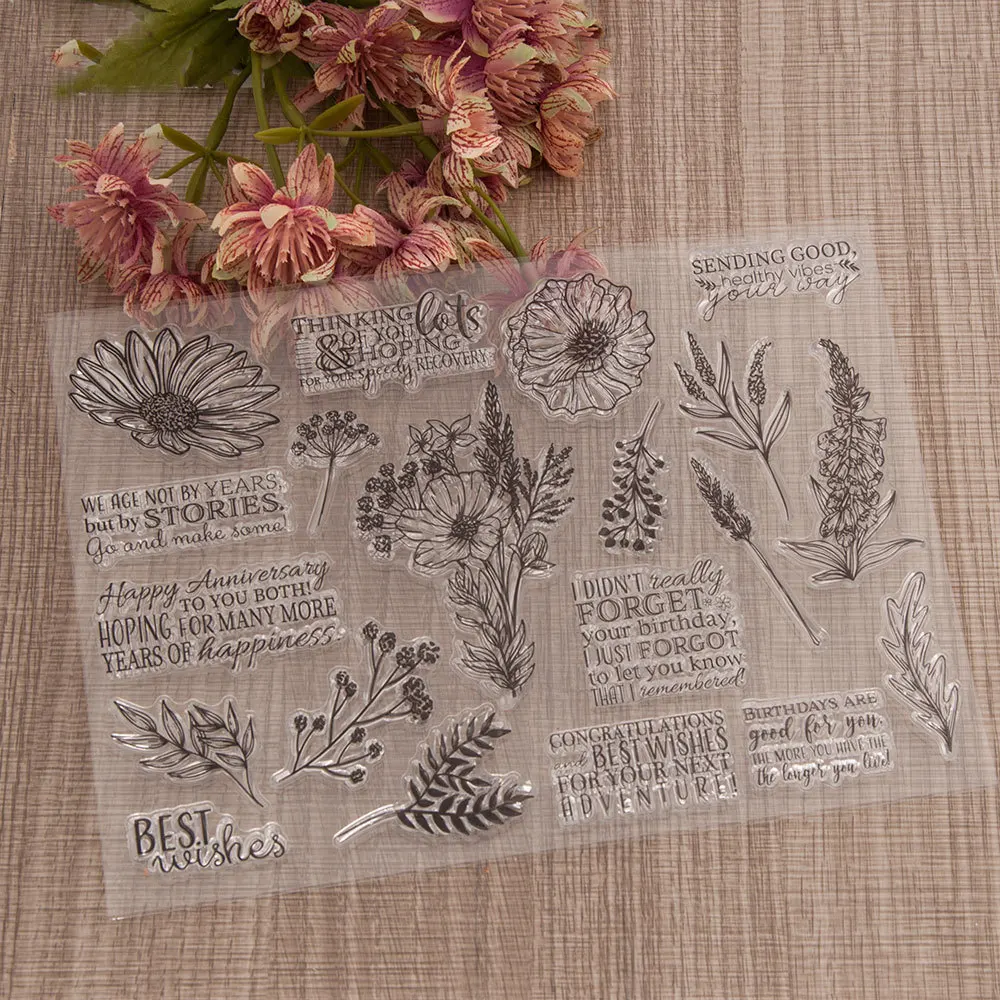 꽃 단어 투명 투명 실리콘 스탬프, 도장 DIY 스크랩북 사진 앨범 장식 투명 스탬프 시트