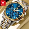 OLEVS 3639 Fashion Quartz Watch Gift Round-dial Stainless Steel Watchband Sporty Wristwatch Multi-functional Calendar Luminous