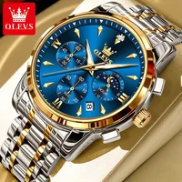 OLEVS 3639 Fashion Quartz Watch Gift Round-dial Stainless Steel Watchband Sporty Wristwatch Multi-functional Calendar Luminous