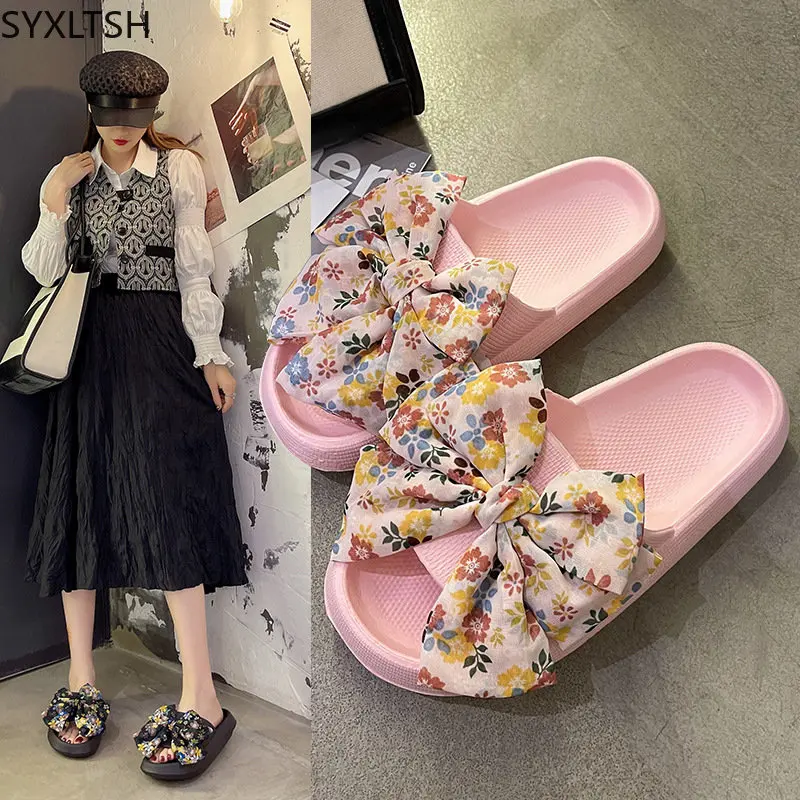

Сланцы женские на платформе, роскошные шлепанцы с узлом-бабочкой, обувь для женщин