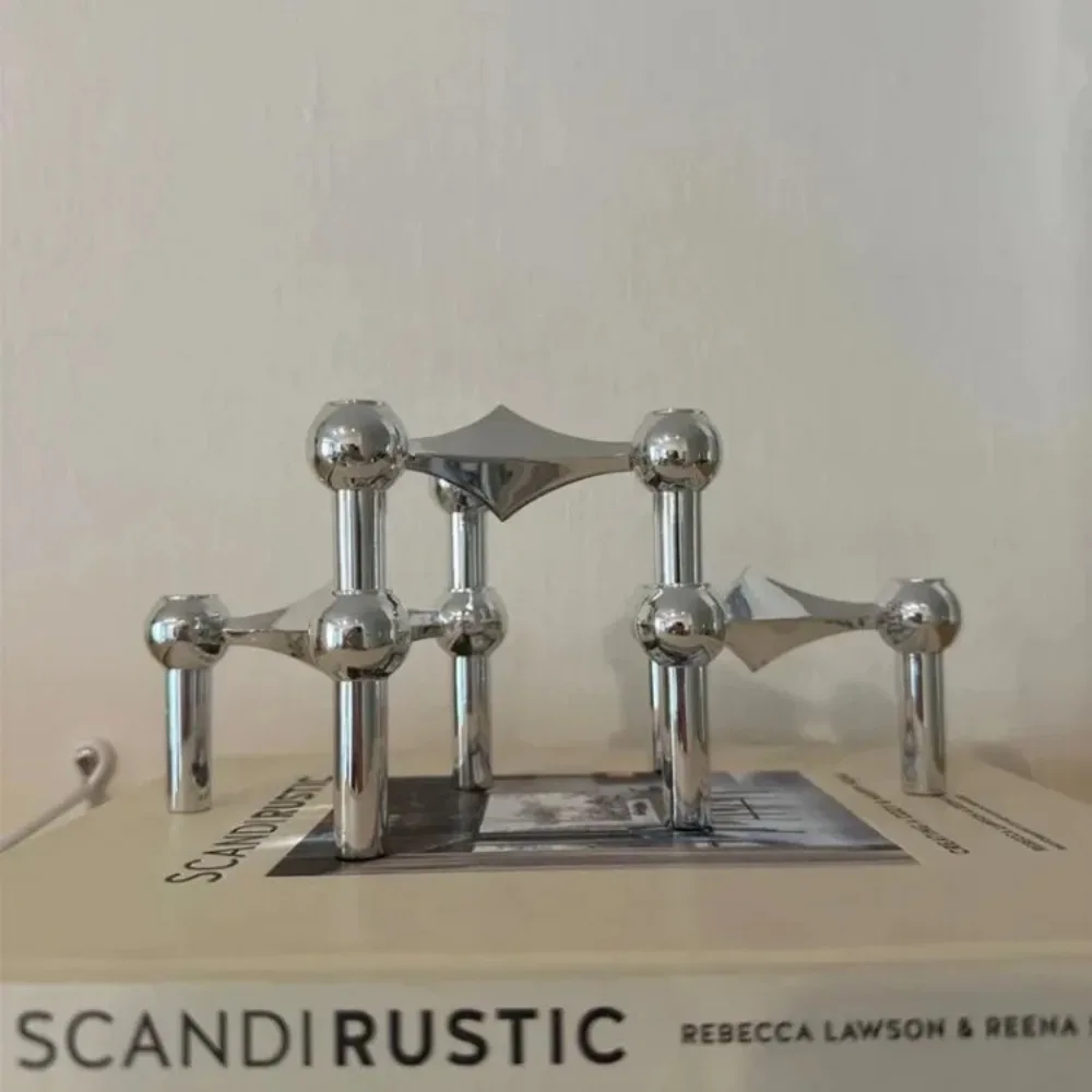 Vintage Metal Molecular Structure Candle Holder Nordic Silver Home Decore Candelabra Cander Stand Triangle Candlestick Gift