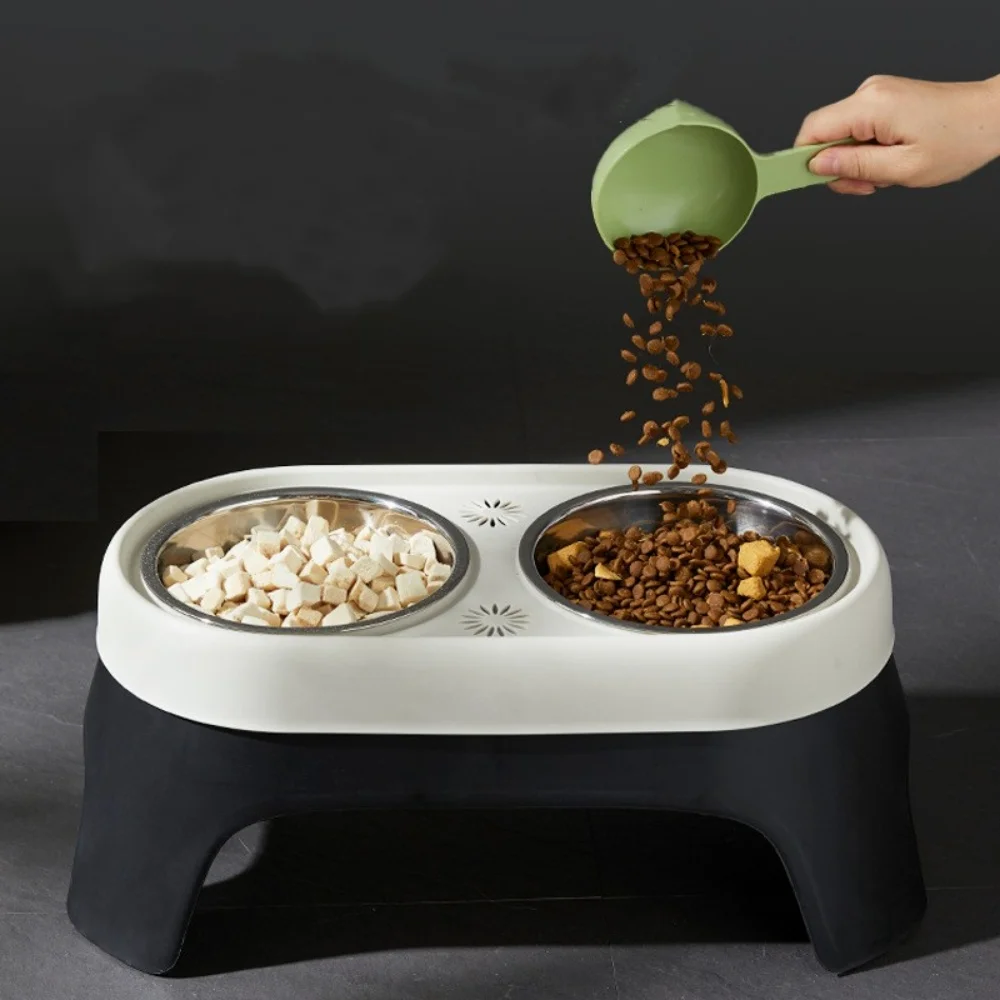 Elevated Pet Bowl Anti Knock Stainless Steel Food Cat Dog Feeding Bowls Double Bowl High Foot Leak Proof Pet Feeder Accessories 5