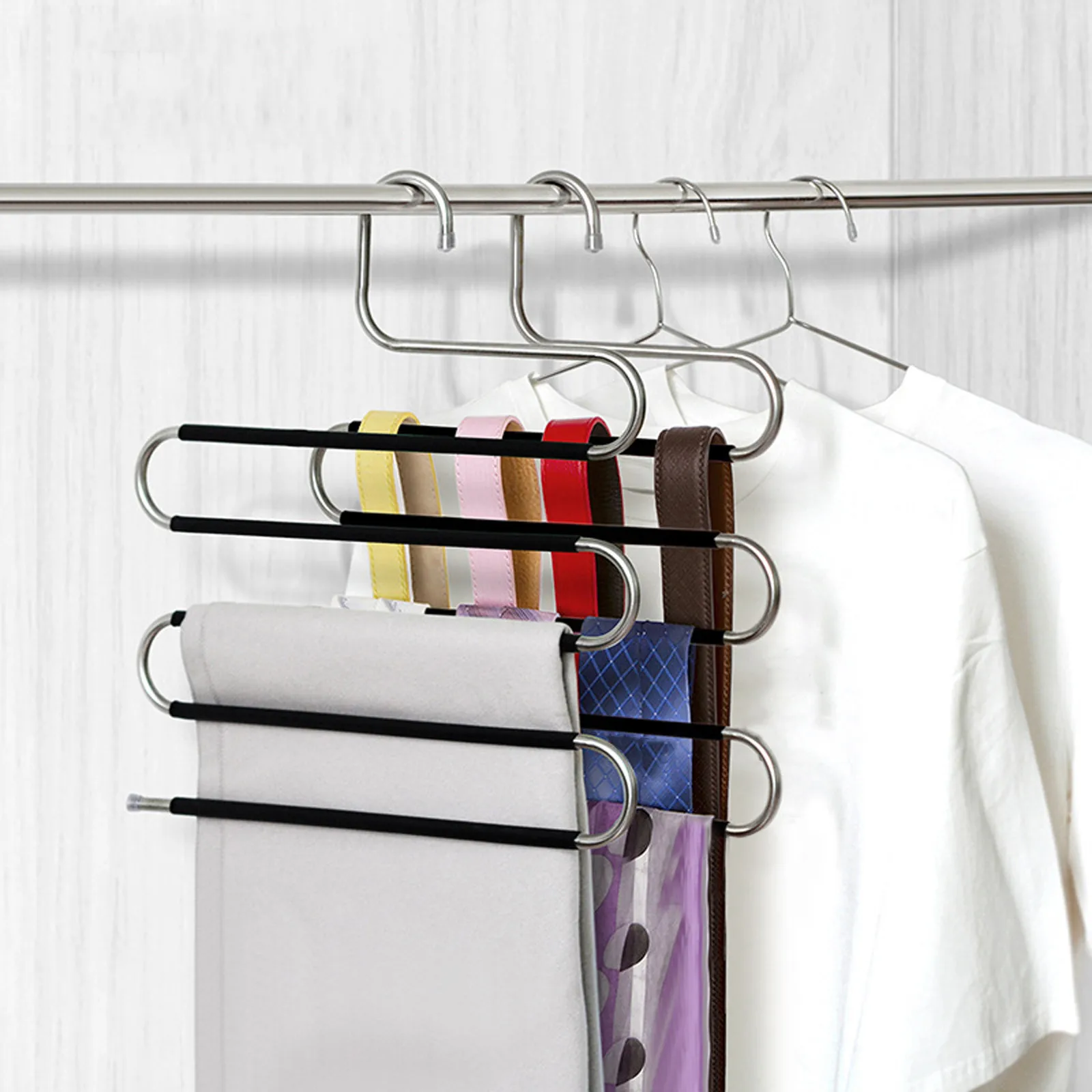 

Pants Hangers 5 Pieces Non Slip Space Saving Hangers Stainless Steel Clothes Hangers Closet Organizer For Pants Jeans Scarf