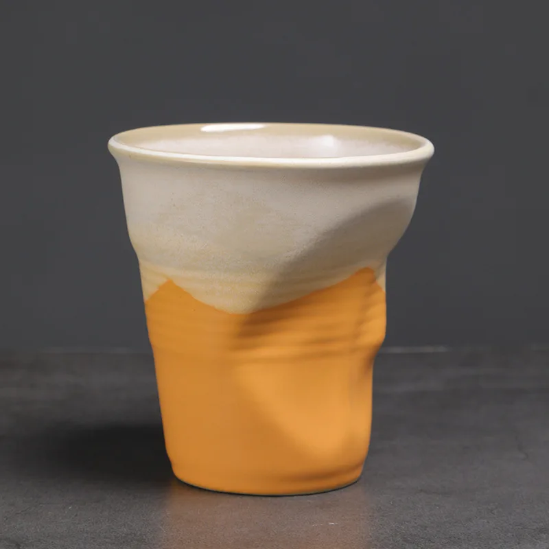 Artistic Textured Ceramic Coffee Mug in Retro Folded Design
