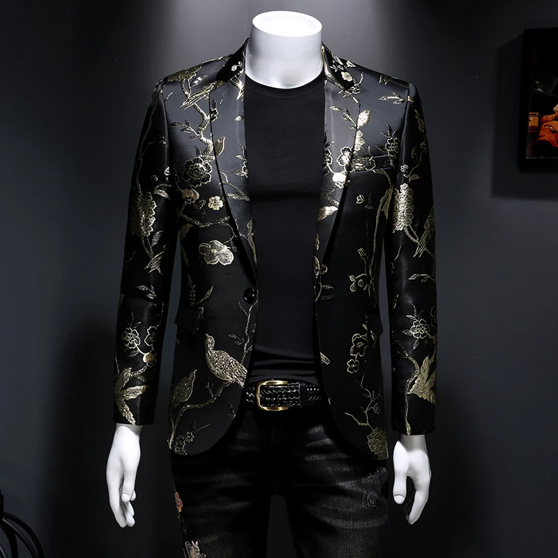Vintage Luxury Jacquard Blazers Men Flower Slim Fit Blazer Jacket Hommes Wedding Club Party Dress Singers Costumes men suits jackets