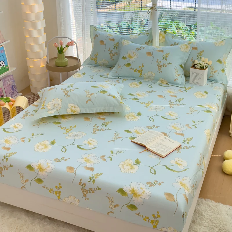 100%Cotton Bed Sheets Flower Printed Fitted Sheets for Bed sábanas para camaQueen/King Bed Sheet Cotton(without pillowcase) 3