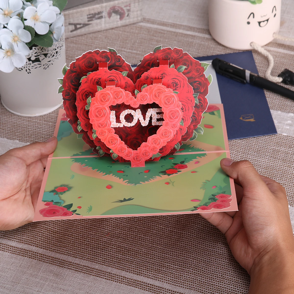 Romantico Biglietto Di Anniversario 3D Per Coppie Moglie Marito Amore Pop-Up Regalo Di San Valentino Biglietti Di Auguri Matrimonio