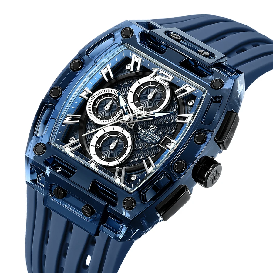 NAVIFORCE Black Silicone Strap Military Sports Chronograph Watch for Men