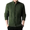 Mens Stand Collar Cardigan Sweaters 2023 Green Button Down Cable Knited Sweater Autumn Winter Fashion Solid Outwear with Pockets 1