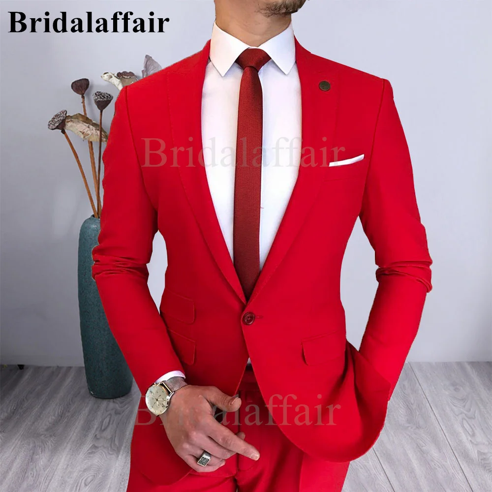 

Bridalaffair Peak Lapel Korean Men Suits Gray 2-Pieces(Blazer+Pant) One Button Groom Tuxedos Fashion Wedding Set Costume Homme