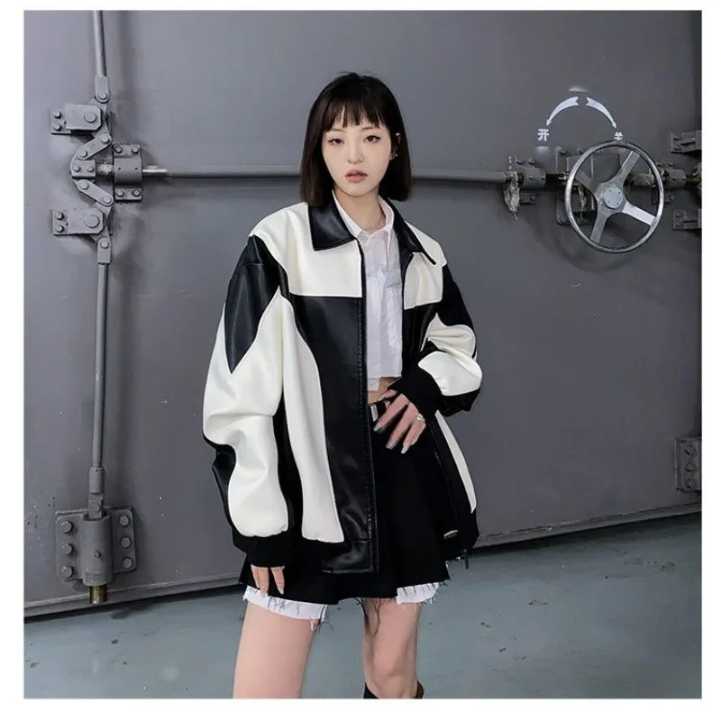 레트로 아메리칸 PU 가죽 재킷 새로운 오토바이 의류 EU 사이즈 남성 가을 고급 트렌드 루즈 스플라이싱 재킷 모토 재킷
