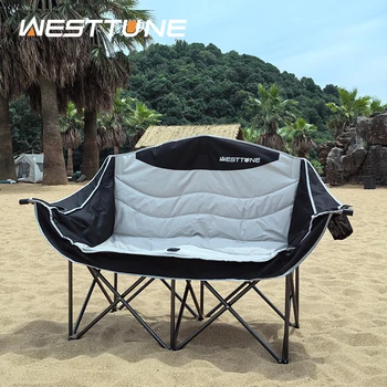 WESTTUNE Oversized Outdoor Couch Double Camping Chair Heavy Duty Outdoor Garden Folding Chair with Cup Holder Support 440 lbs 1