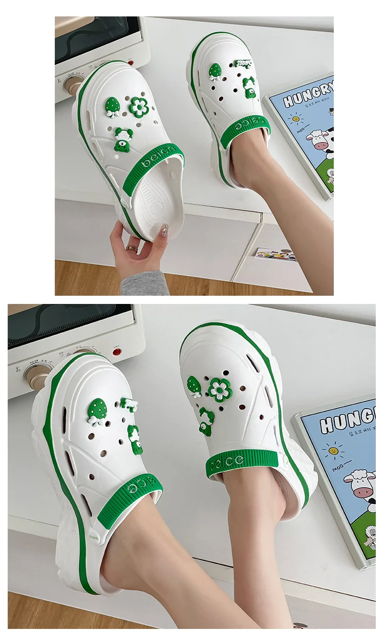 2024 جديد إيفا ثقب سميك أحذية المرأة الصيف الصلبة لطيف DIY بها بنفسك الصنادل والشباشب زيادة المضادة للانزلاق أحذية الشاطئ النساء