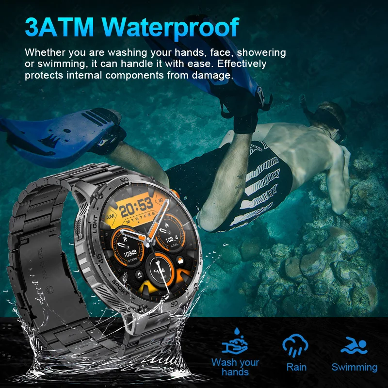 LIGE New 3ATM Waterproof Smart Watch Men 730mAh Extra Large Battery AMOLED HD Display Outdoor Professional Sports Smartwatch Men 4