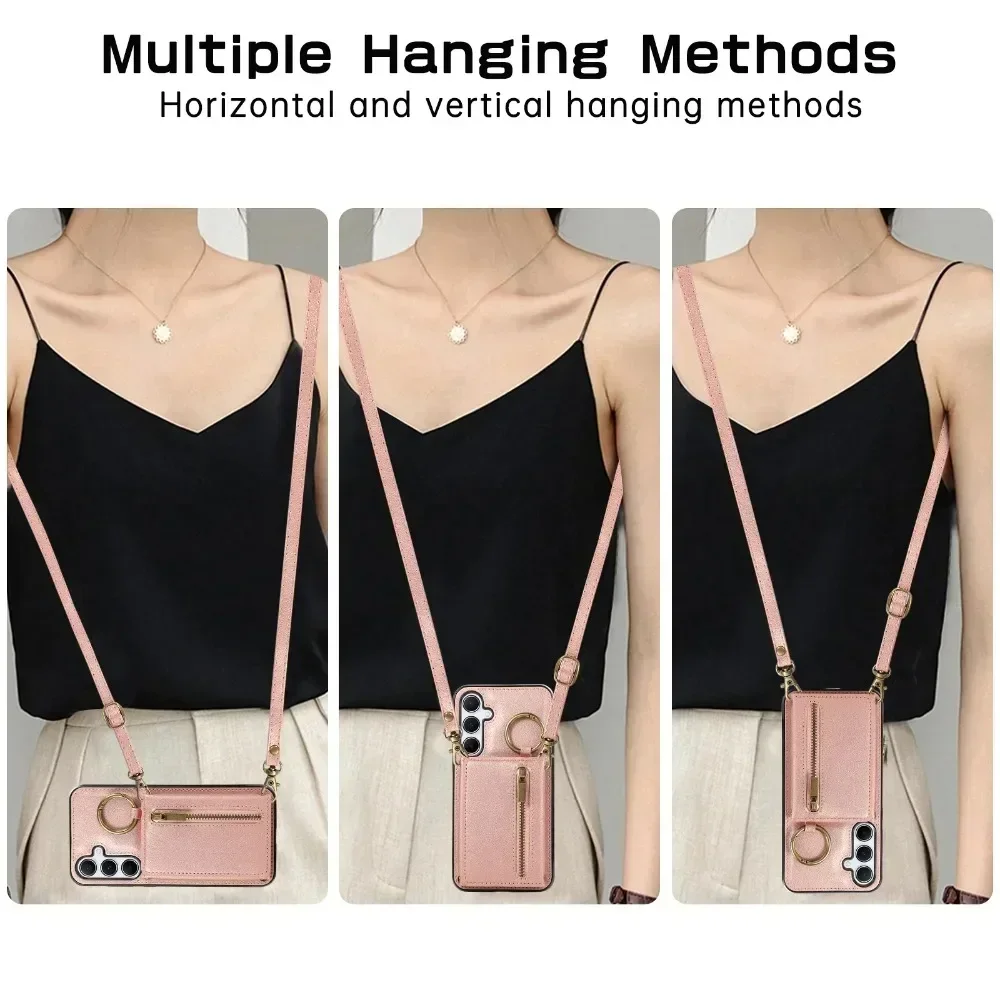 Leather Crossbody Card Holder Zipper Wallet Case