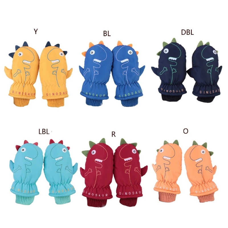 

Kids Ski Gloves Cartoon Dinosaur Winter Snow Mittens Outdoor Travel Sports Riding Thermal Gloves for 3-6 Years Boy Girl