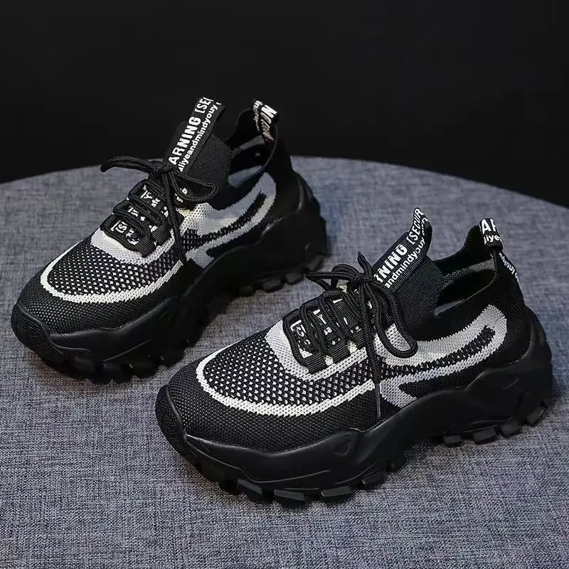 Women Flat Shoes Spring Shoes Children Flying Woven Breathable Casual Women Shoes Student Fashionable Dad Shoes Sports Shoes