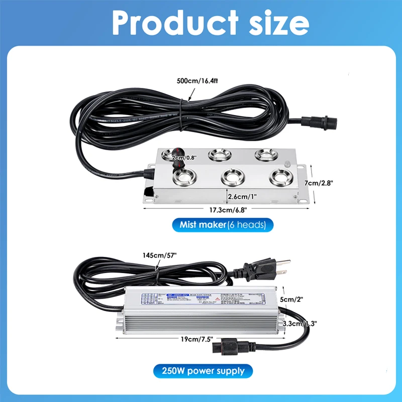 DC 45V 6헤드 초음파 분무기 산업용 미스트 메이커 포거 250W 방수 전원 공급 장치, 온실 가습기 미스트 포그 머신용