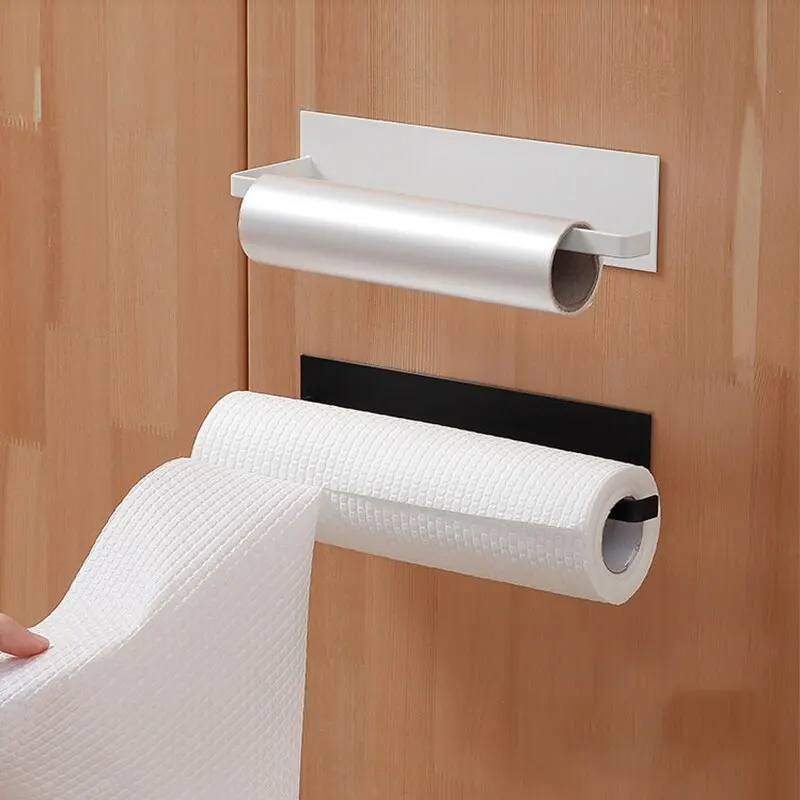 1pc Carbon Steel Paper Towel Holder No Punch Wall Mounted Storage Rack Household Paper Hanger Kitchen Bathroom Accessories