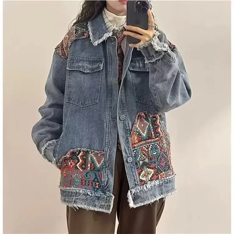 Retro Denim knitted Women Jacket Top