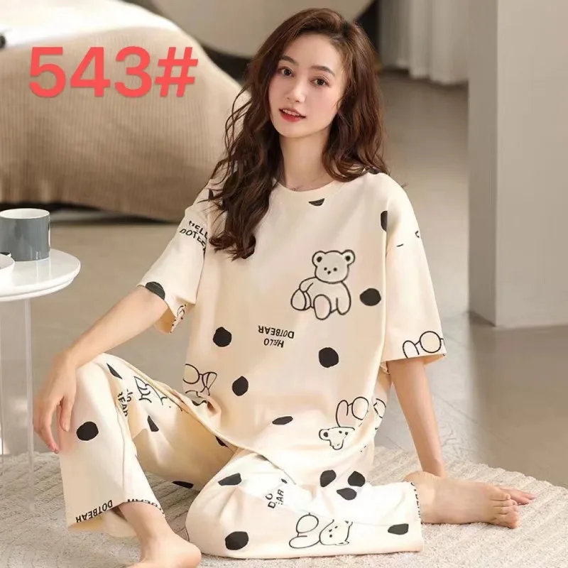Pyjamas Set for Women‘s Short Sleeve Long Pants Student Casual Cartoon Bear Sweet Cuet Sleepwear Loungewear Romantic Nightwear 2