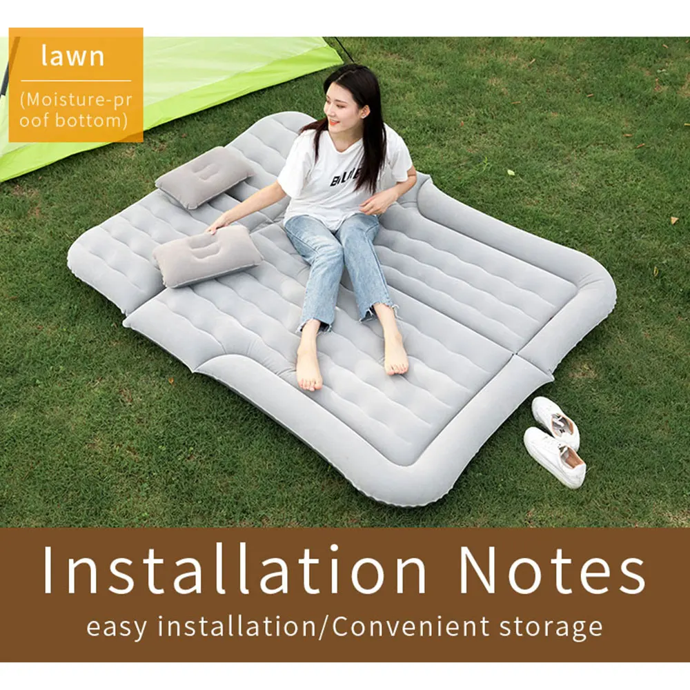Car Air Mattress SUV Truck Bed Air Mattress with Pump Pillow Storage Bag Inflatable Flocking for Camping Travel Gray