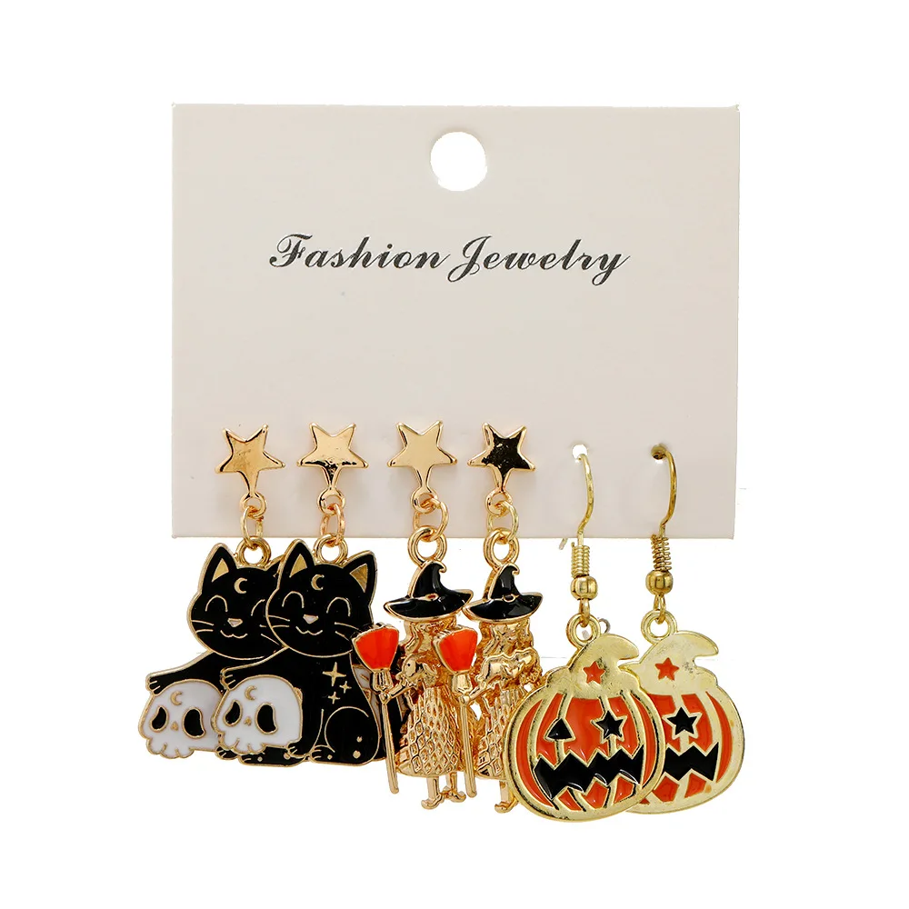 

3 PCS Halloween Series Earrings Ghost Demon Witch Skull Stud Earrings Jewelry for Men Wom