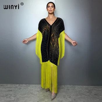WINYI Women's Summer Pleated Fringed Elastic Slim Dress Crumple Design Loose Boho Robe Evening Holiday Dress Dubai Abaya Luxury 1