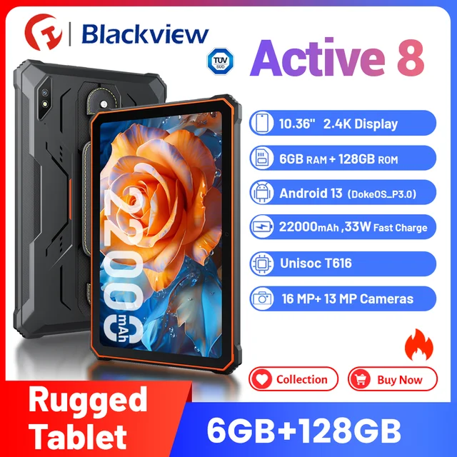 Rugged Tablets Blackview Active 8 ,Android 13 ,6GB+128GB ,22000mAh,10.36''  1200*2000FHD+IPS Display,33W Fast Charging Tablets - AliExpress