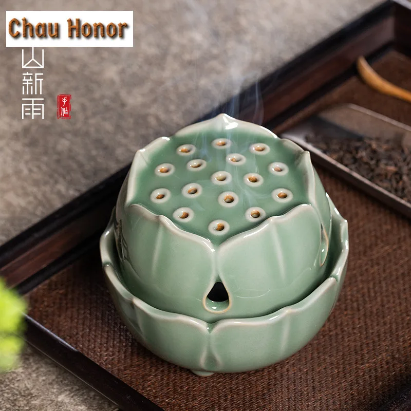Longquan Celadon Zen Lotus Seeds Incense Holder Mist Smoking Steamers Incense Burners Aromatherapy Censer Teaware Decoration