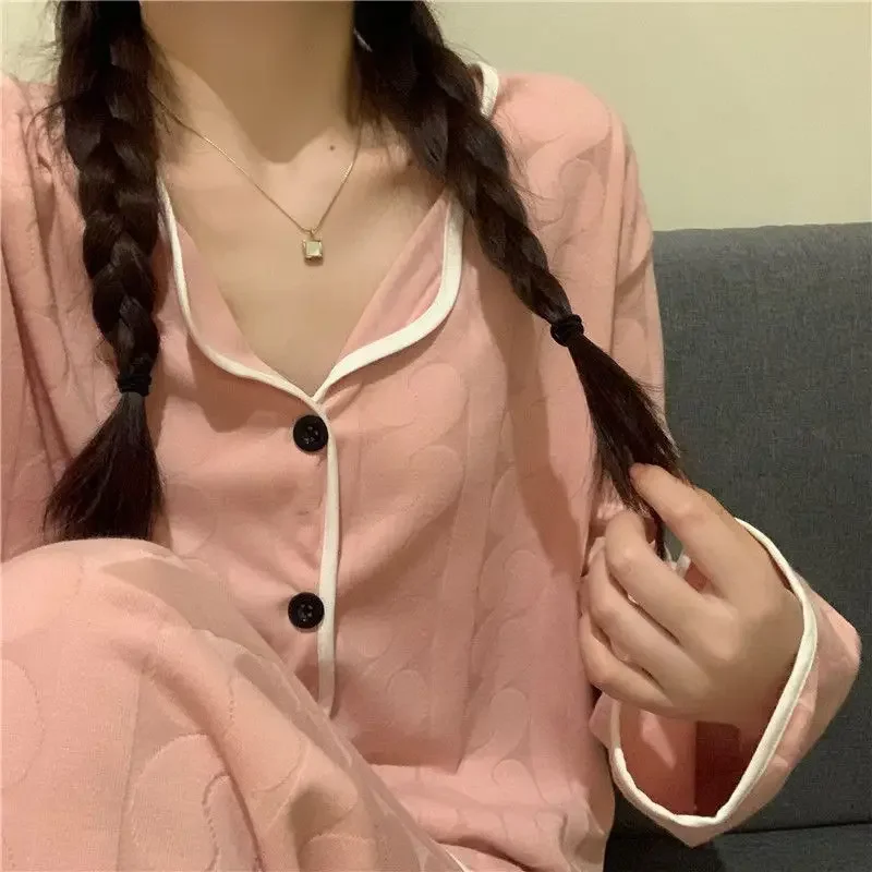 New Korean Fashion Women Pajamas Suit Spring and Fall Long-sleeved Thin Section Cute Students Elegant Sleepwear Homewear Summer