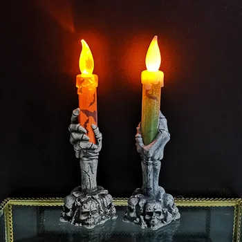 Halloween LED Lights Horror Skull Ghost Holding Candle 1