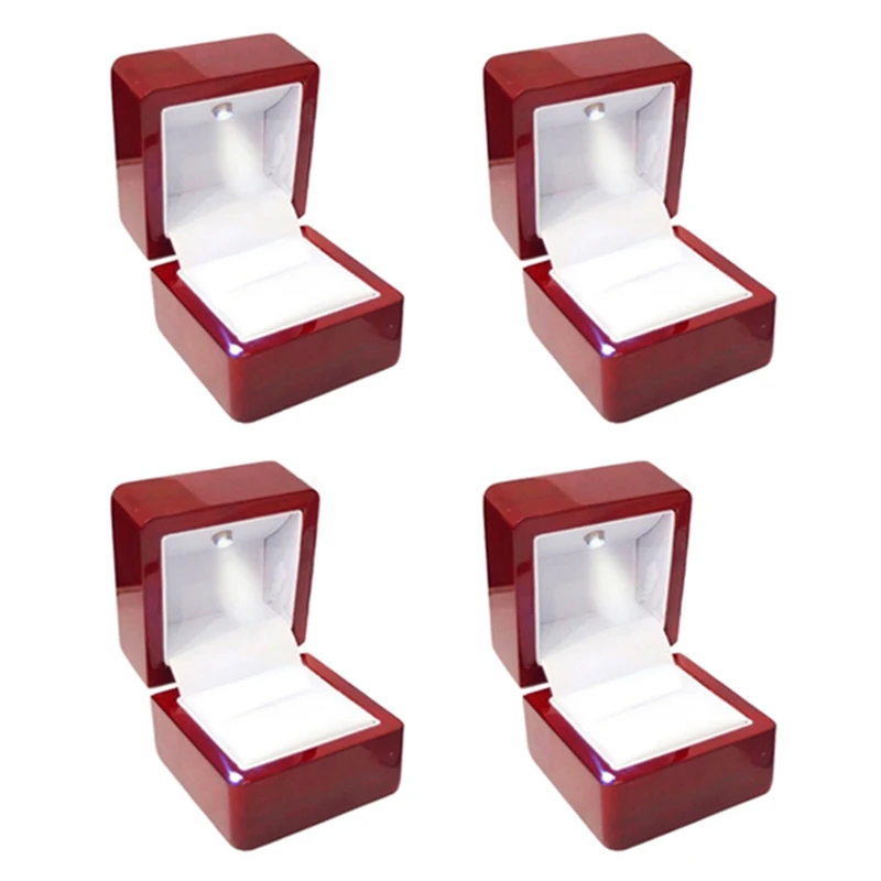 

4X Rings Display Box Storage Soft Velvet Tray Case Holder Stand Display Storage Box Show Jewelry LED Light Ring Box