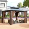 10'x12' Hardtop Gazebo with Netting and Curtains, Outdoor Gazebo with Aluminum Frame, Double Roof Canopy Party Tent for Patio 1