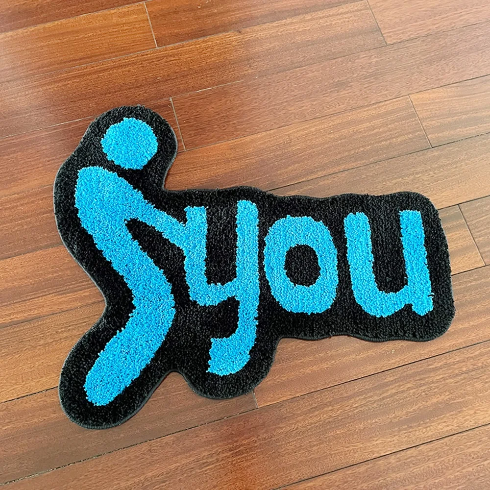 Blue Irregular Tufting Rug Bedroom Mat Geometric Living Room Carpet Floor Tidy Foot Pad Bedside Doormat Aesthetic Home Decor